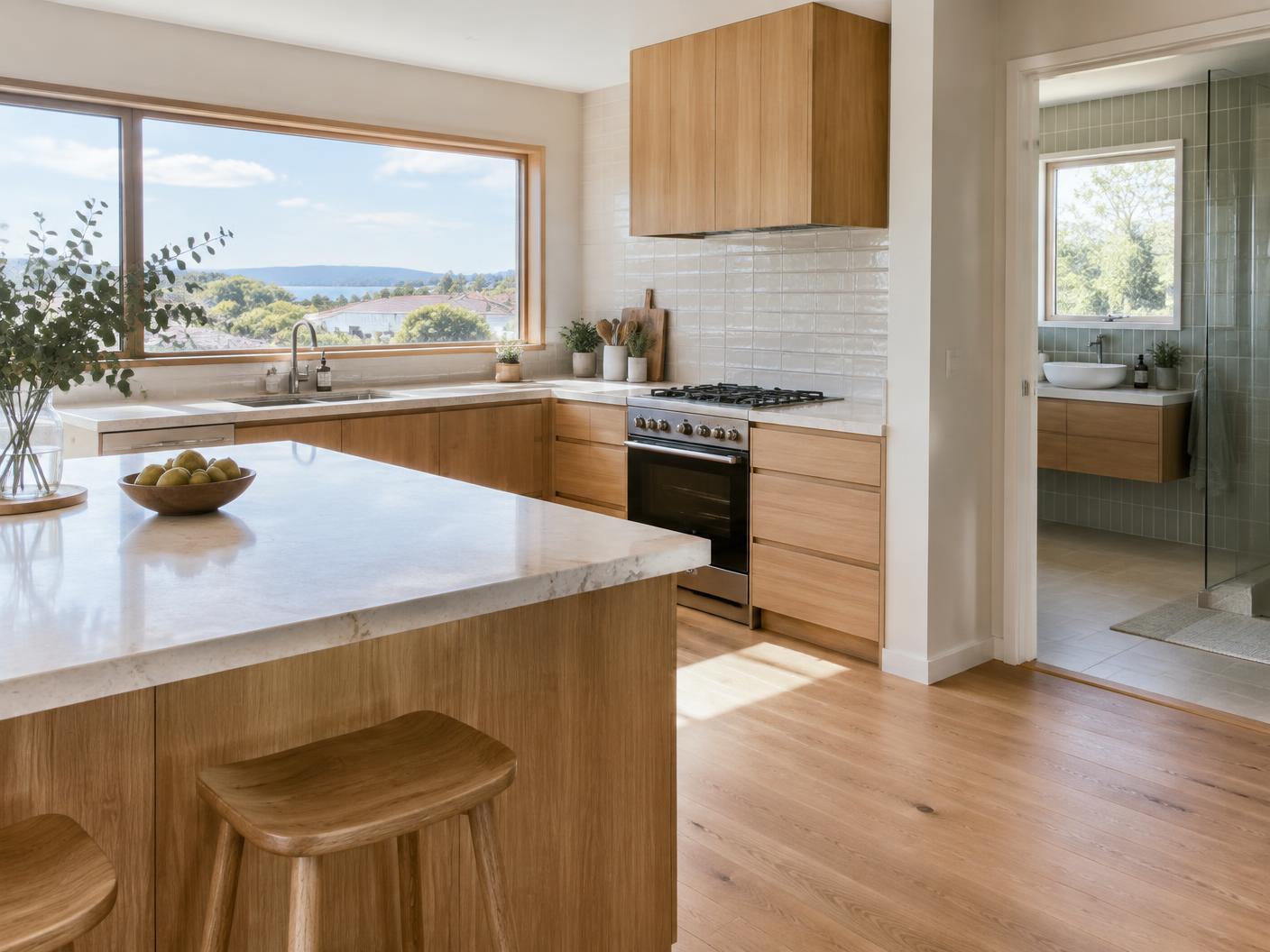 Freshly upgraded timber kitchen and tiled bathroom